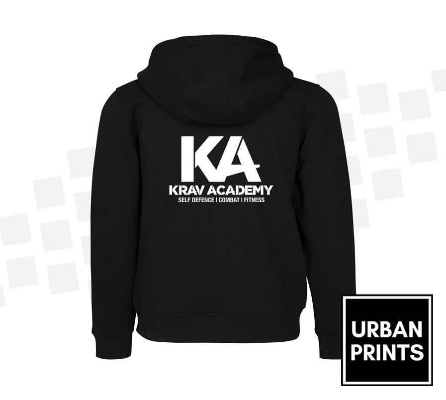 krav academy black and white zip up hoodie