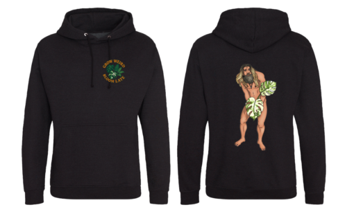 Black Hoodie with Grow Weird design LHB and Jonny on Back Smaller