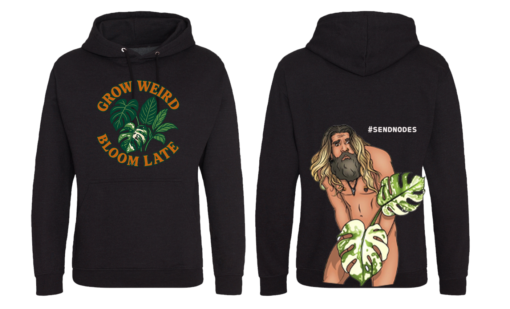 Black Hoodie with Grow Weird design on front and Jonny on Back