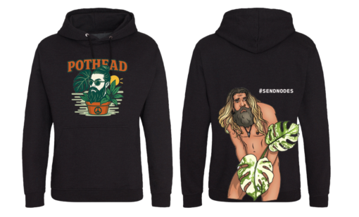 Black Hoodie with Pothead design on front and Jonny on Back