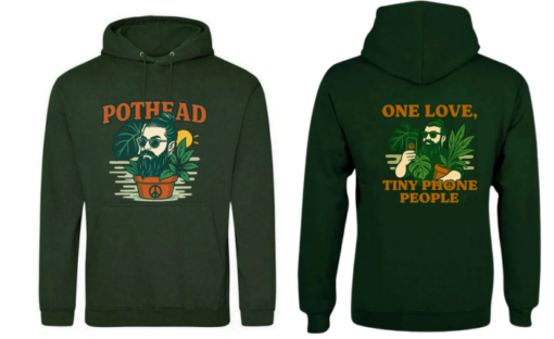 Forest Green Hoodie Pot Head Front One Love Back