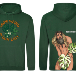 Forest Green Hoodie with Grow Weird design on front and Jonny on Back