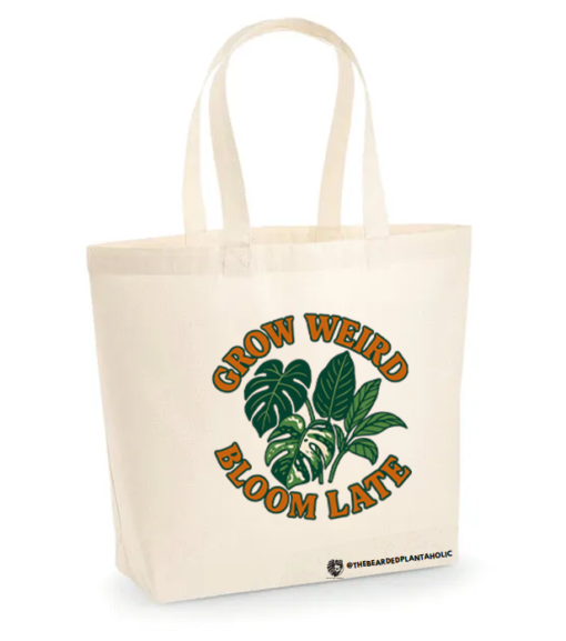 Natural Tote Bag with Grow Weird Bloom Late Design