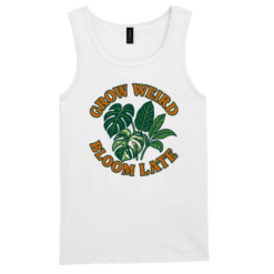 White Vest with Grow Weird Bloom Late Design on Front